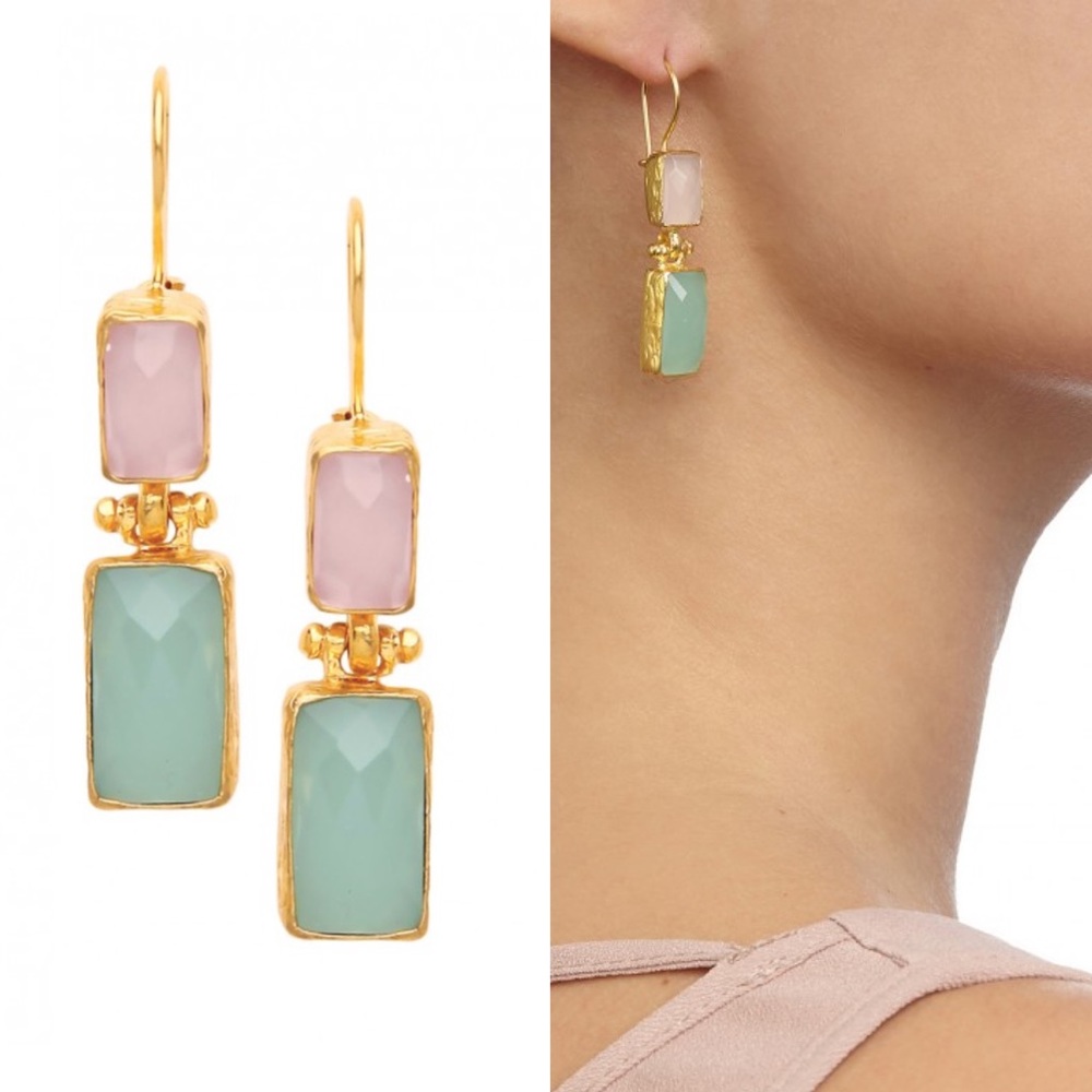 NWT Ottoman Hands Rose Chalcedony Drop Earrings Gold Overlay